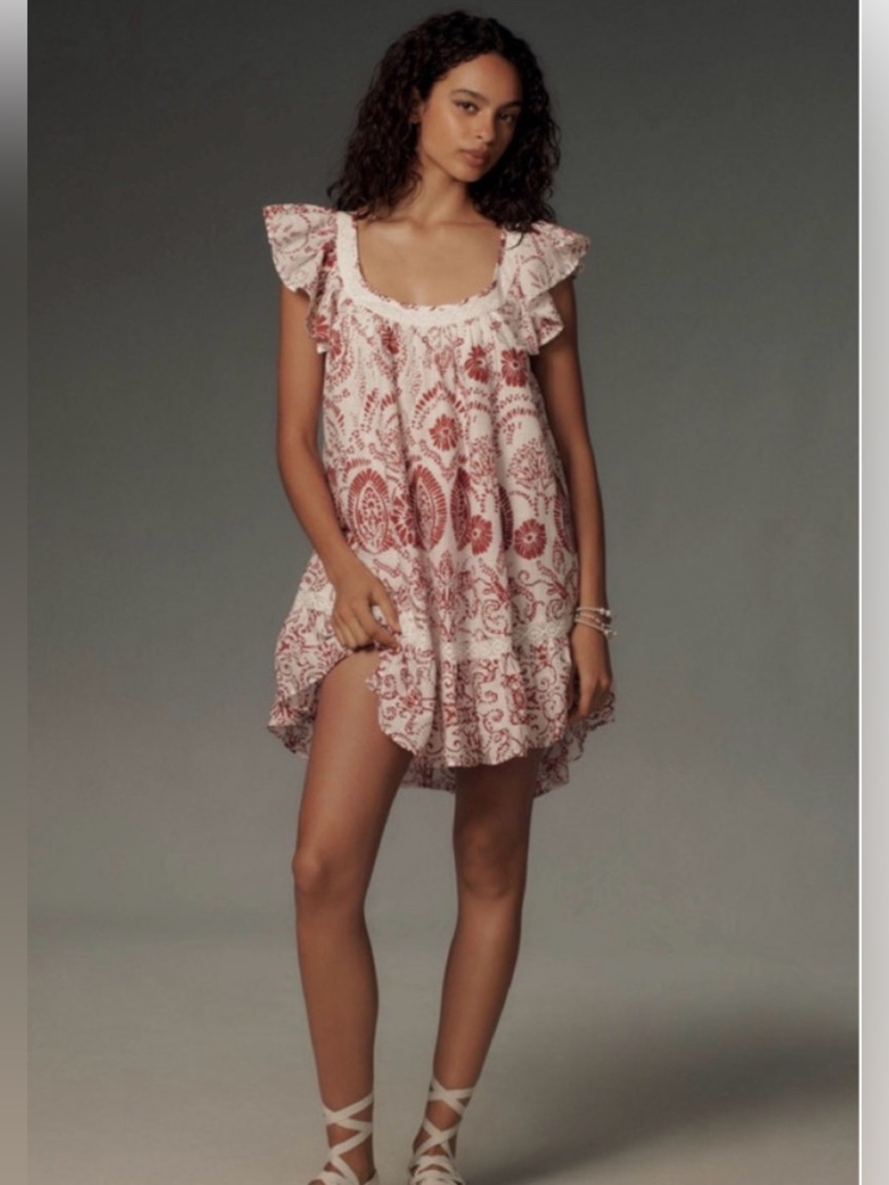 Maeve Flutter-Sleeve Babydoll Mini Dress